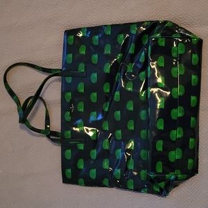 Kate Spade blue vinyl tote with green porcupines